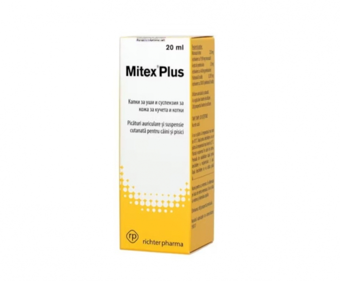 Mitex Plus - solutie otica antifungica, antibacteriana si antiparazitara pentru tratamentul otitelor externe la caini si pisici, 20 ml [2]