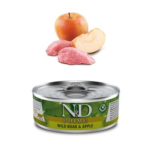 N&D Prime, Mistreț și Măr, conservă hrană umedă fără cereale pisici, (în sos), 70g [1]