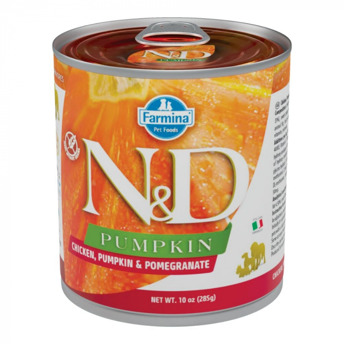N&D Pumpkin, XS-XL, Pui și dovleac, conservă hrană umedă fără cereale câini, (în sos), 285g [1]