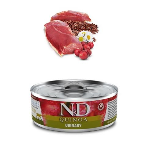N&D Quinoa Adult Urinary, Rață, conservă hrană umedă fără cereale pisici, sistem urinar, (în sos), 80g [1]