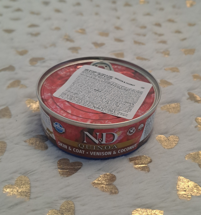 N&D Quinoa Skin&Coat, Vânat și Cocos, conservă hrană umedă fără cereale pisici, piele & blană, (în sos), 80g [3]