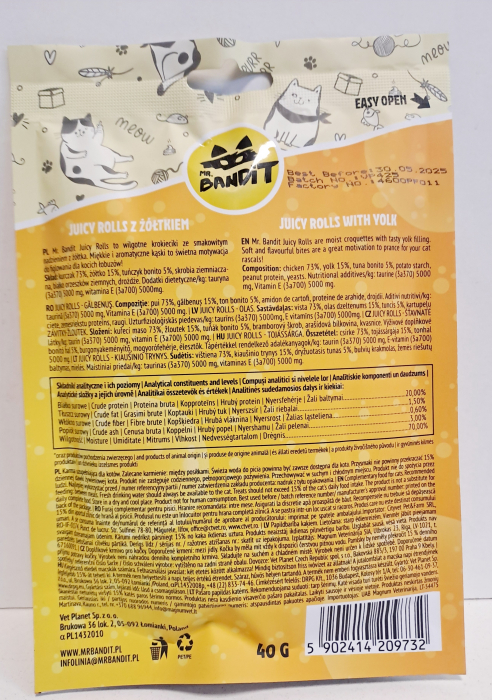 Recompense pentru pisici Mr. Bandit CAT Juicy Rolls, pui si galbenus, 40 g [3]