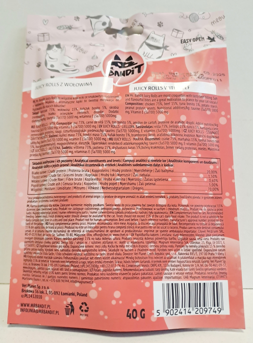 Recompense pentru pisici Mr. Bandit CAT Juicy Rolls, pui si vita, 40 g [3]