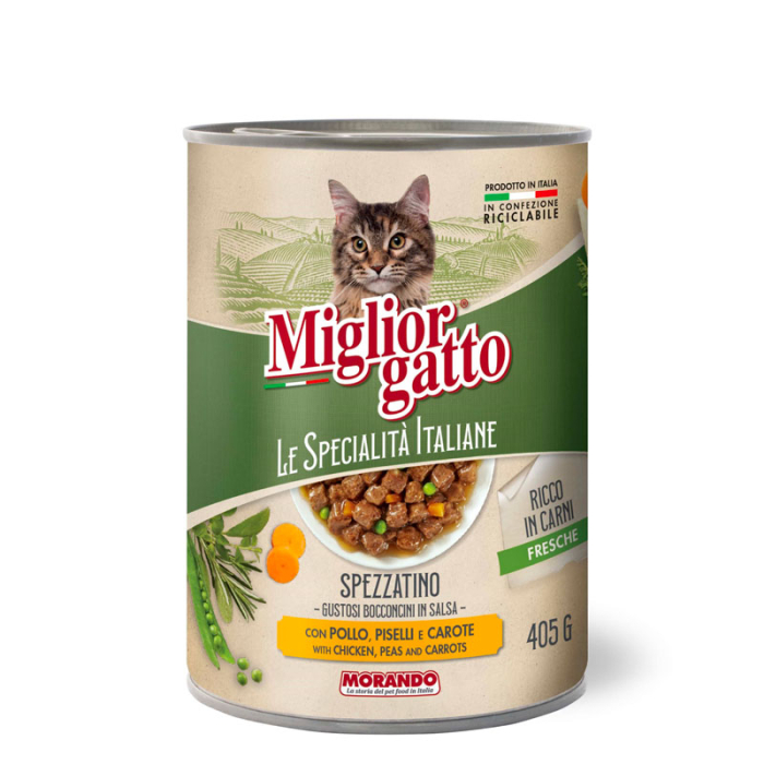 Spezzatino (tocană) – Bucăți mici în sos cu pui, mazăre și morcovi, 405 g [1]