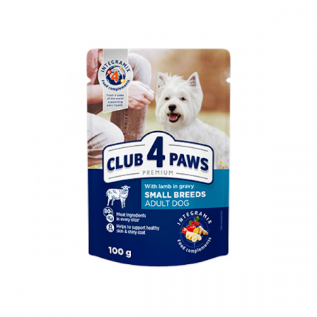 CAINI - Hrana umeda completa Club 4 Paws Premium pentru caini de talie mica- Miel in sos 100gr