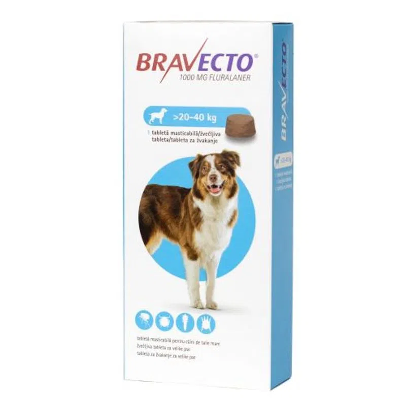 Deparazitari Caini - Bravecto Dog 1000 mg, 20-40 kg, 1 tableta