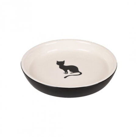 ACCESORII - CASTRON DIN CERAMICA PENTRU PISICI FLAMINGO NALA ALB-NEGRU 15CMx180ML
