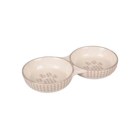 CASTRON DUBLU DIN CERAMICA PENTRU PISICI FLAMINGO MYLO ALB-CREM 2x11CMx145ML [1]