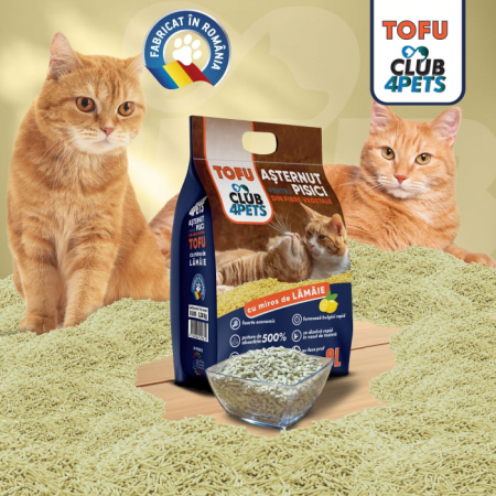 CLUB4PETS Asternut igienic pentru pisici, Tofu Lamaie 8L, 3.3kg [1]