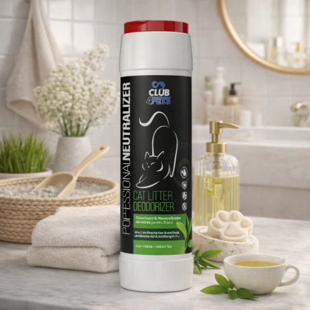 ASTERNUT SI LITIERE - CLUB4PETS ODORIZANT & NEUTRALIZATOR DE MIROS PENTRU LITIERĂ, CU AROMĂ DE CEAI VERDE, 500g