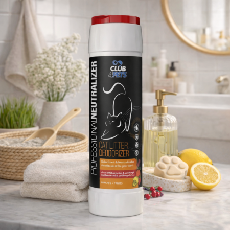 ASTERNUT SI LITIERE - CLUB4PETS ODORIZANT & NEUTRALIZATOR DE MIROS PENTRU LITIERĂ, CU AROMĂ DE FRUCTE, 500g