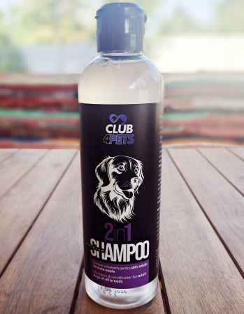SAMPOANE - CLUB4PETS. Sampon si balsam premium 2IN1 pentru caini adulti de toate rasele, Periere usoara, 250 ML
