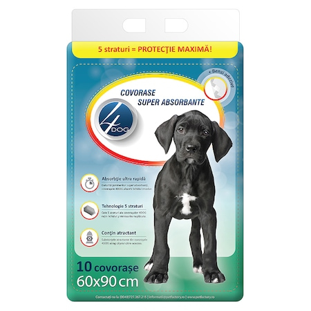 IGIENA SI COSMETICA - Covoras absorbant 4Dog, 60x90 cm, 10 buc