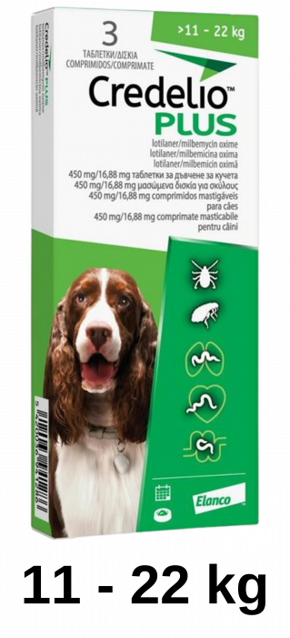 Deparazitari Caini - Credelio Plus Dog 11-22 kg, deparazitare interna si externa pentru caini / 1 tableta