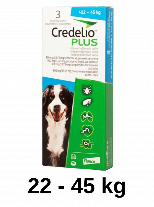Deparazitari Caini - Credelio Plus Dog 22-45 kg, deparazitare interna si externa pentru caini
