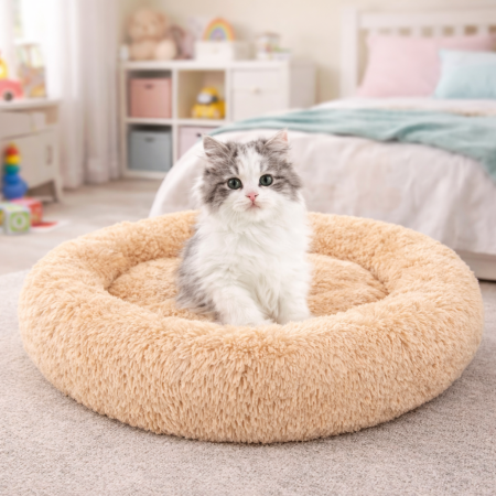 ACCESORII - Culcus 4DOG Deluxe Rotund Plush S 52x9CM Bej