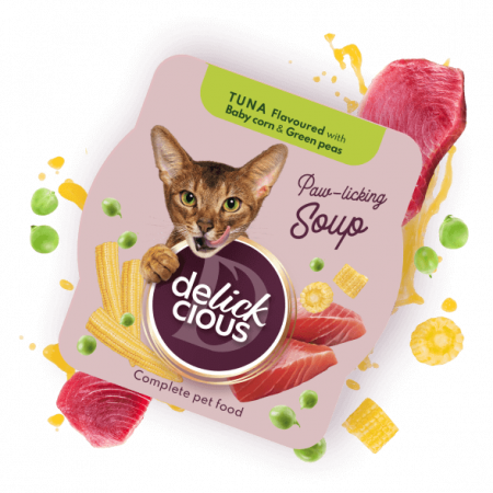 Băuturi - Delickcious. Supa de ton aromatizată cu porumb proaspăt și mazăre verde, 80 g