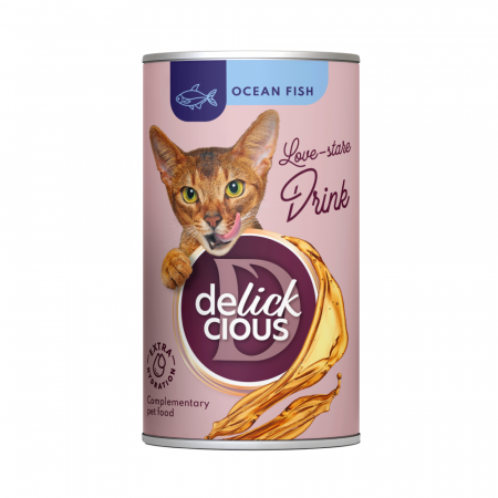 DELICKCIOUS, Conserva cu bautura cu peste oceanic pentru pisici, 140g [1]