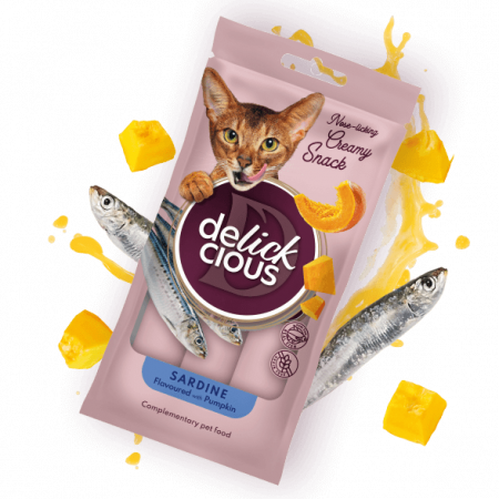 RECOMPENSE - DELICKCIOUS, Recompense cremoase cu sardine si dovleac pentru pisici, 60g