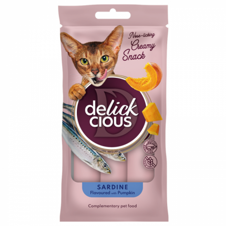 DELICKCIOUS, Recompense cremoase cu sardine si dovleac pentru pisici, 60g [1]