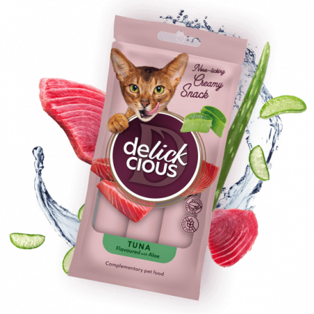 RECOMPENSE - DELICKCIOUS, Recompense cremoase cu ton si aloe pentru pisici, 60g