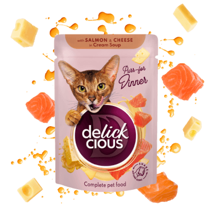 PISICI - Delickcious. Somon și brânză în supă cremoasă, 85 g.