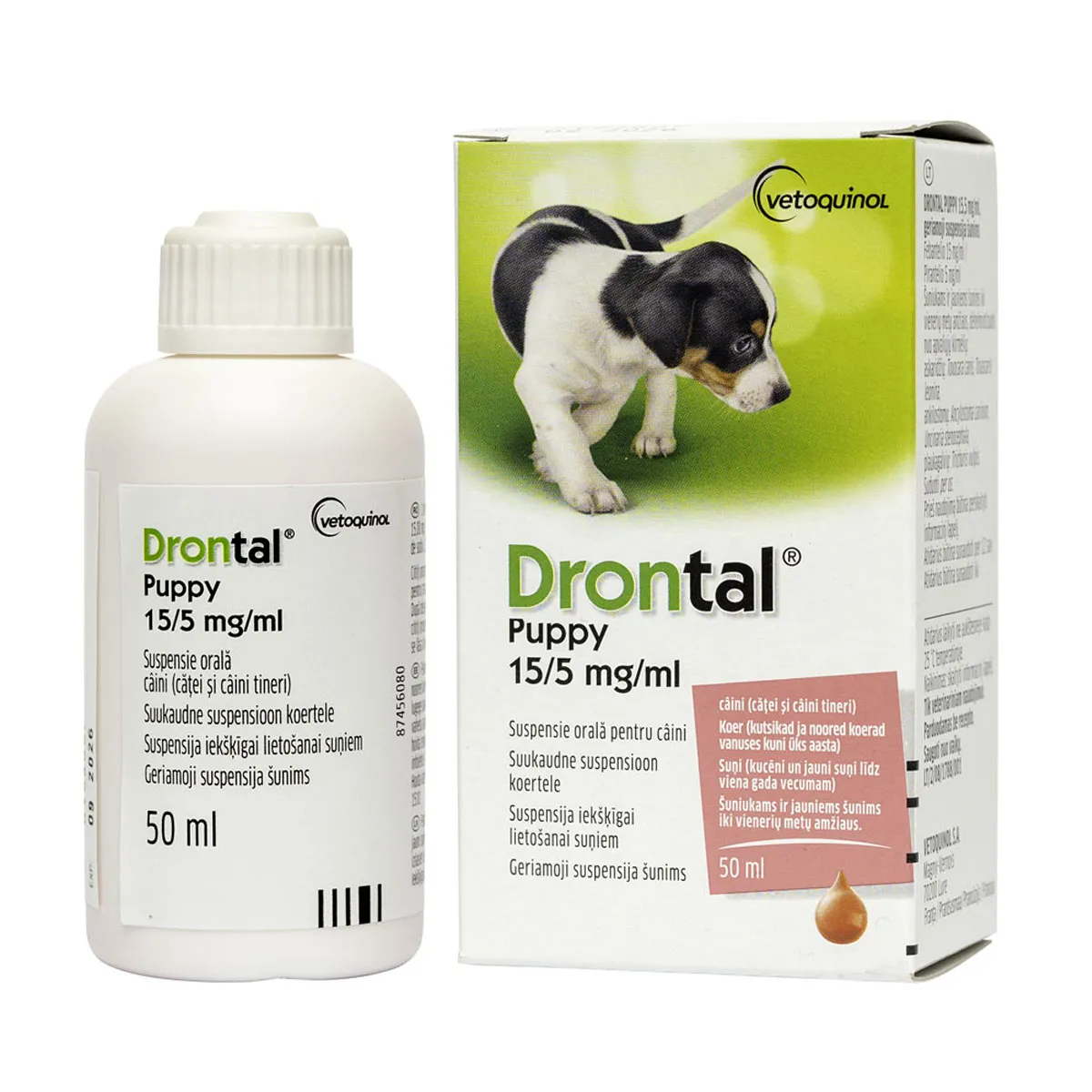Deparazitari Caini - Drontal Puppy suspensie orala pentru caini (catei si caini tineri), 50 ml