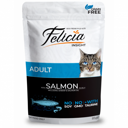 FELICIA - FELICIA, Somon, plic hrană umedă fără cereale pisici, (în aspic), 85g