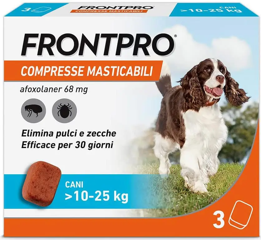 Deparazitari Interne / Externe - FRONTPRO tablete împotriva puricilor și căpușelor pentru câini între 10–25 kg - 1tableta