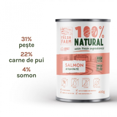 Hrana umeda caini, Fresh Farm Smooth pate with salmon & fish 400 gr [2]