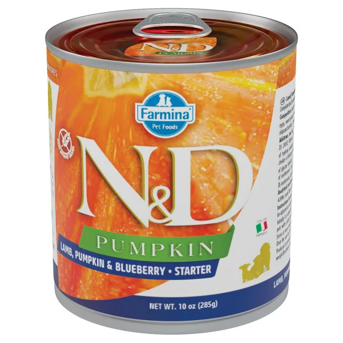 CAINI - N&D Pumpkin Starter, XS-XL, Miel și afine, conservă hrană umedă fără cereale câini junior, (în sos), 285g