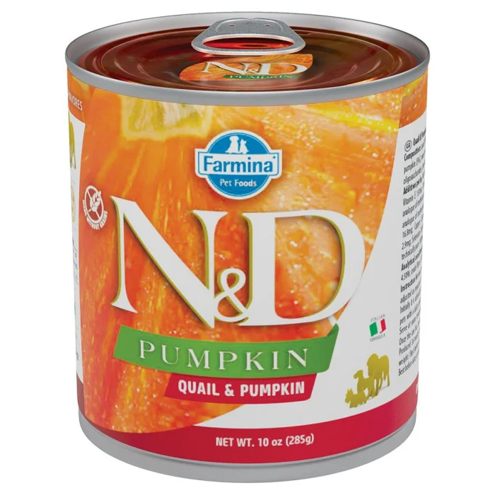 CAINI - N&D Pumpkin, XS-XL, Prepeliță, conservă hrană umedă fără cereale câini, (în sos), 285g