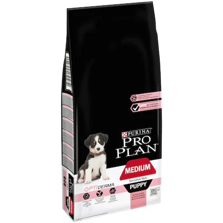 CAINI - Hrana uscata pentru caini Pro Plan Medium Puppy, Piele Sensibila, Somon, 12kg