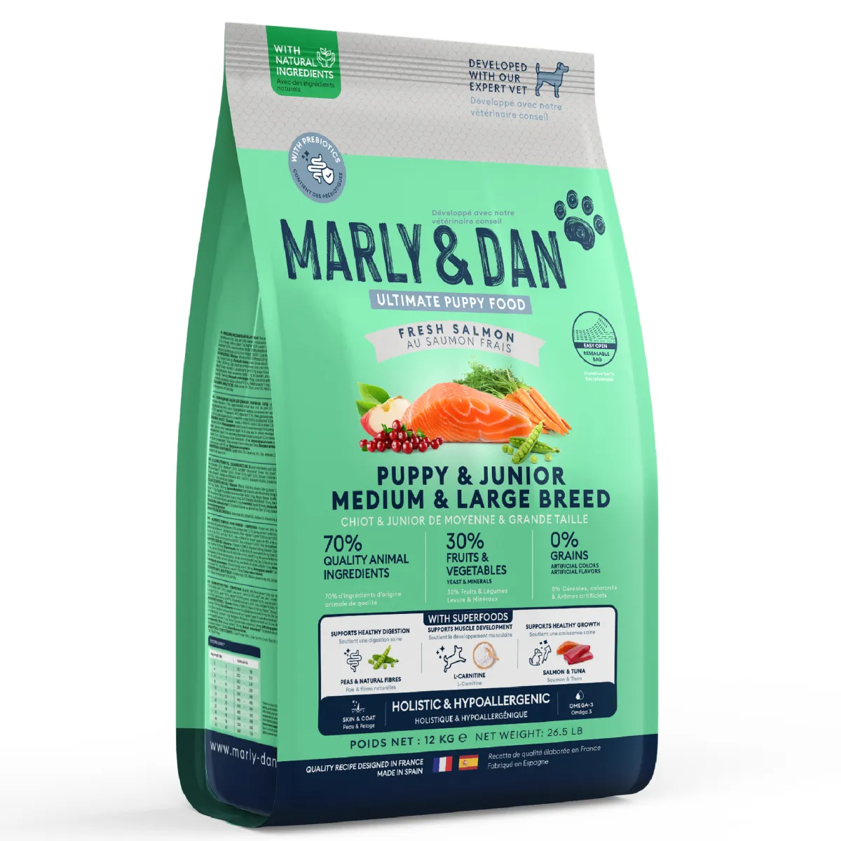 MARLY&DAN - Hrană uscată pentru căței (rasă medie și mare), 12 kg