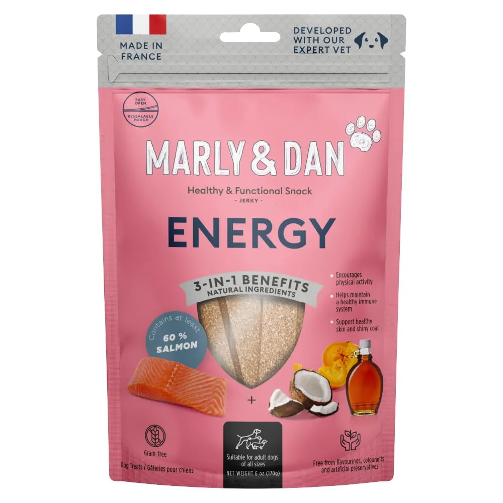 RECOMPENSE - MARLY&DAN Energy, XS-XL, Somon, punguță recompense funcționale fără cereale câini, activitate intensă, 80g