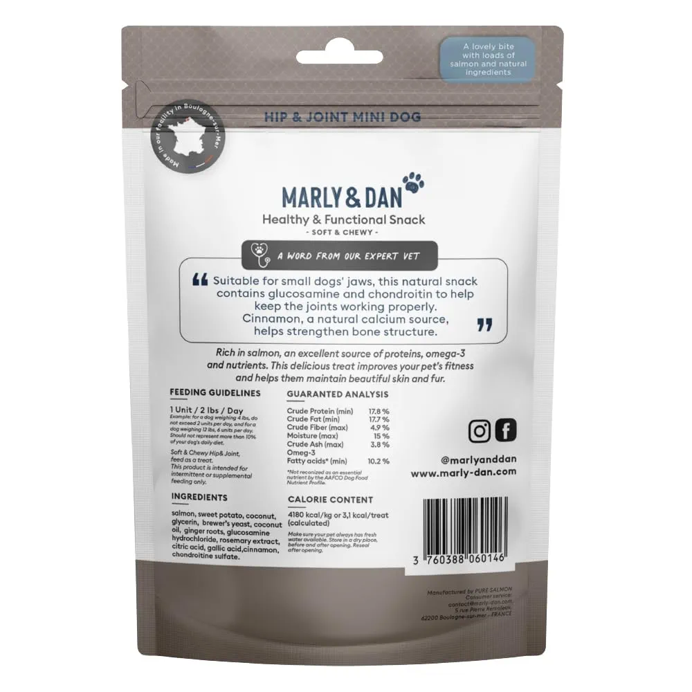 MARLY&DAN Hip&Joint Mini Dog, XS-S, Somon, punguță recompense funcționale fără cereale câini, sistem articular, 50g [1]