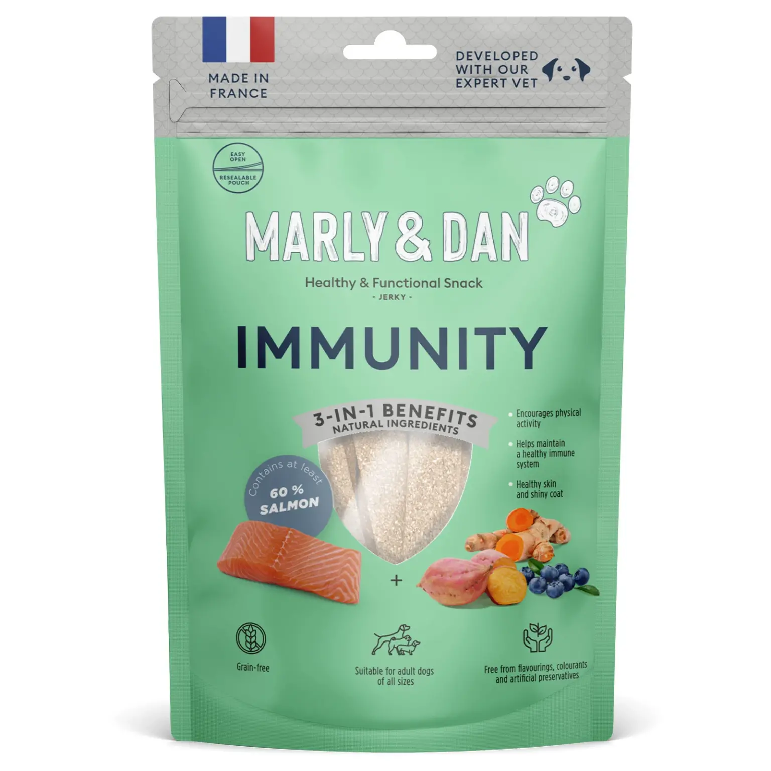 CAINI - MARLY&DAN Immunity, XS-XL, Somon, punguță recompense funcționale fără cereale câini, sistem imunitar, 80g