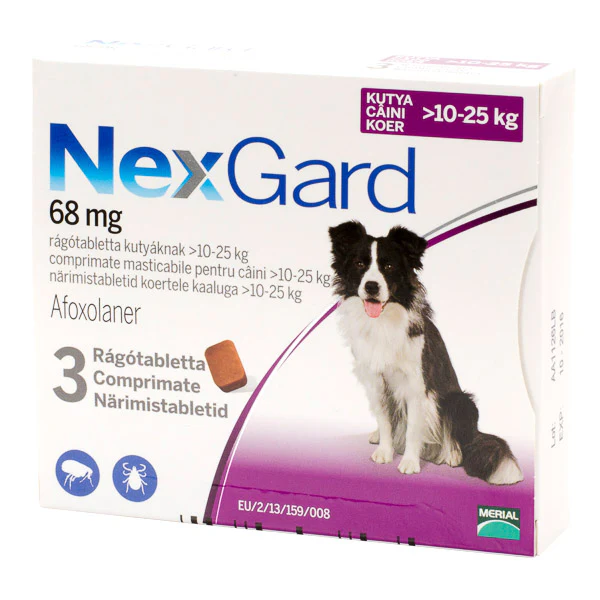Deparazitari Interne / Externe - NexGard L comprimate masticabile, 10-25 kg,- 1 Tableta
