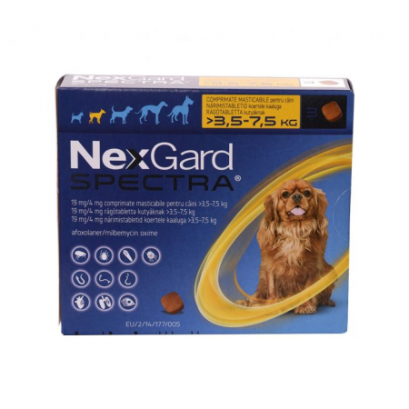 Deparazitari Caini - NEXGARD SPECTRA S 19 mg / 4 mg comprimate masticabile pentru câini  >3,5-7,5 kg / 1cp