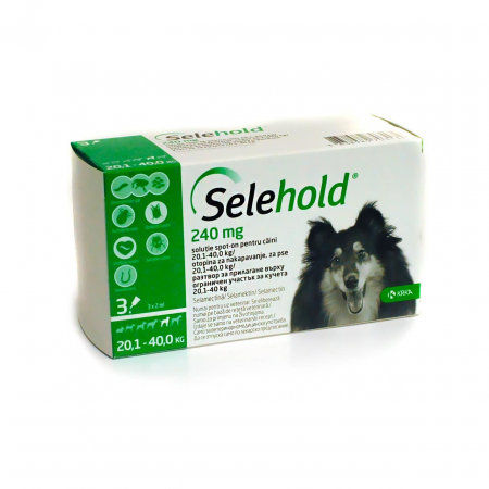 Deparazitari Interne / Externe - Selehold Dog 240 mg antiparazitar extern si intern caini talie mare (20.1-40 kg), 1 pipeta