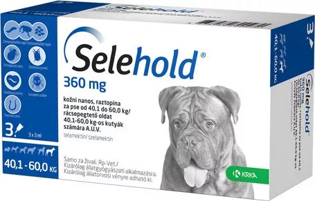 Deparazitari Caini - Selehold Dog 360 mg antiparazitar extern si intern caini talie mare (40.1-60 kg),-1 pipeta