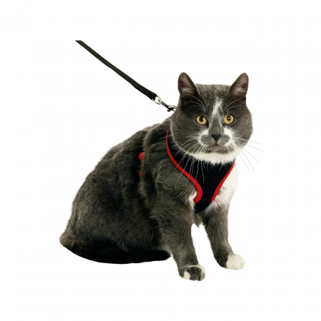 SET HAM+PLASA SI LESA PENTRU PISICI FLAMINGO NEGRU/ROSU 108/1CM [1]