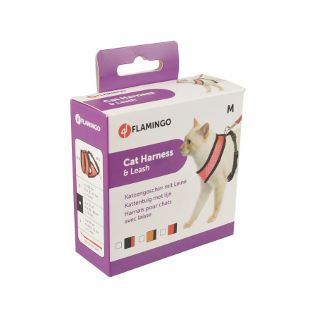 SET HAM+PLASA SI LESA PENTRU PISICI FLAMINGO NEGRU/ROSU 108/1CM [2]