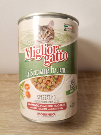 Spezzatino (tocană) – Bucăți mici în sos cu carne de vită, roșii și fasole verde, 405 g [1]