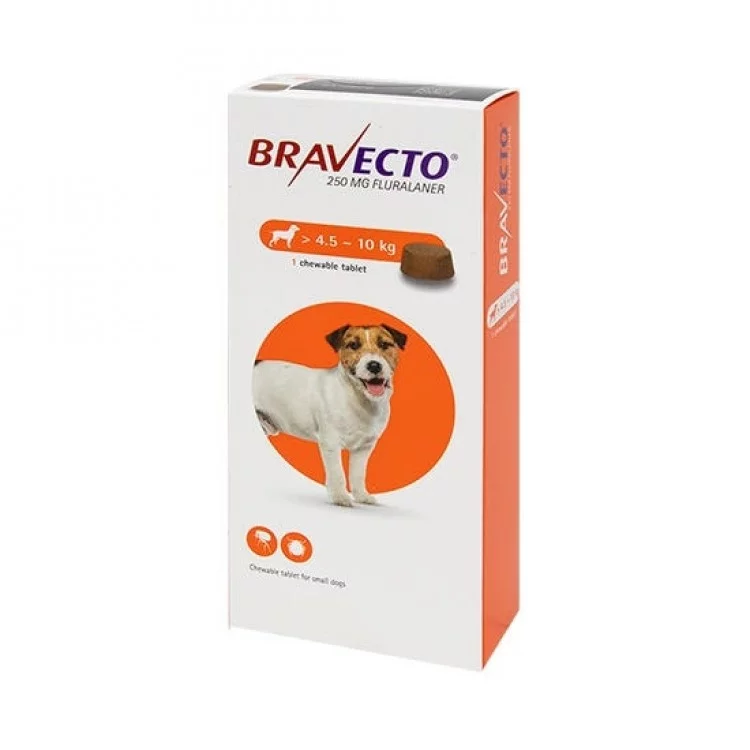 Deparazitari Caini - Bravecto Dog 250 mg, 4.5-10 kg, 1 tableta