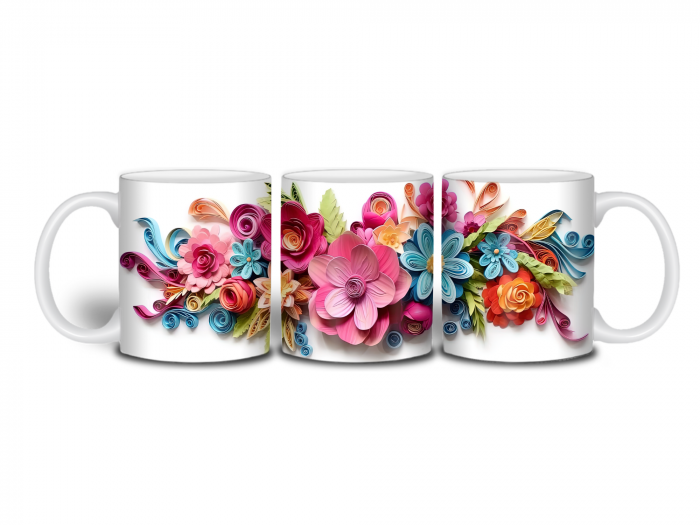 Cană florală ceramică albă 330 ml [4]
