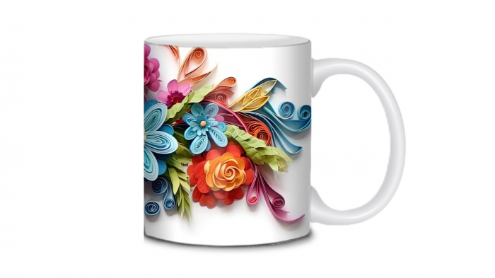 Cană florală ceramică albă 330 ml [2]