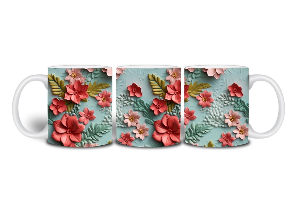 Cană cu flori 3D roz și roșii [2]