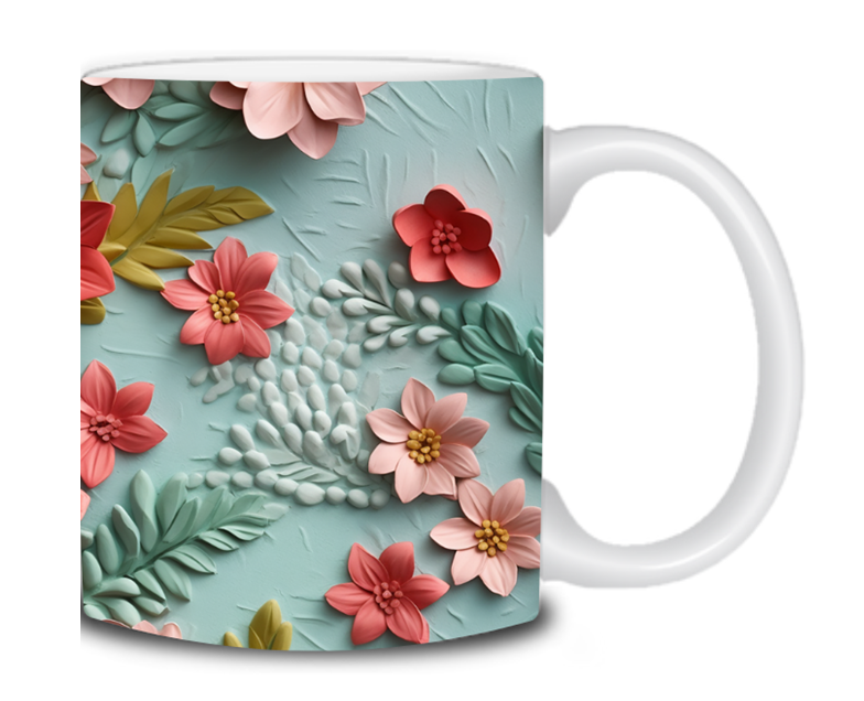 Cană cu flori 3D roz și roșii [1]