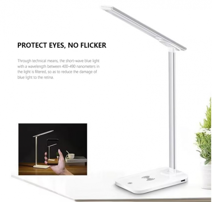 Lampă de birou LED neagră, multifuncțională, pliabilă cu încărcător wireless, modernă, pentru dormitor, birou și living [5]